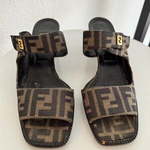 Authentic Fendi Zucca Logo Slide Sandals - Brown/Black